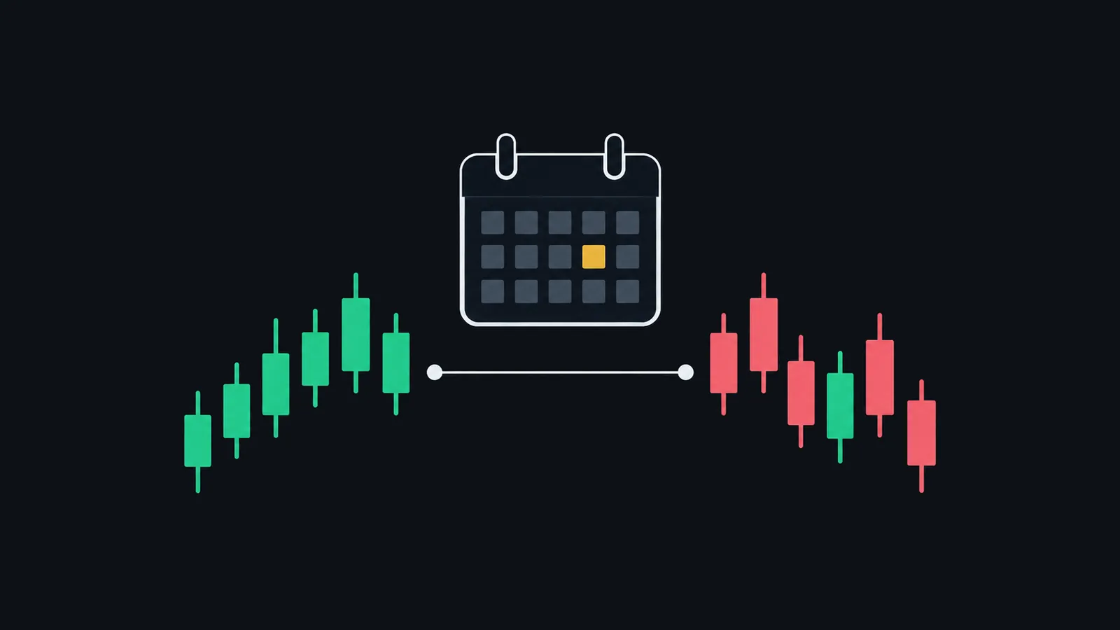 An abstract calendar above separated candles illustrates the Fed rate decision and a scheduled policy announcement.